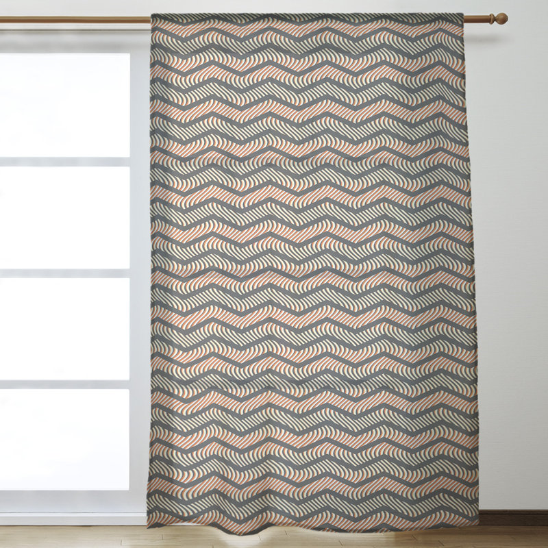 Panneau de rideau simple avec passe-tringle en chevron ondulé Stephenie, Noir / orange