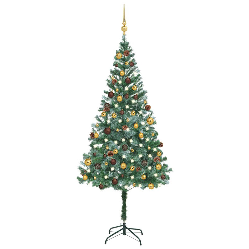 Arbre de Noël artificiel vidaXL avec ensemble de boules et pommes de pin 70,9 po, avec 61 boules dorées / bronze, 6 x 3 pi