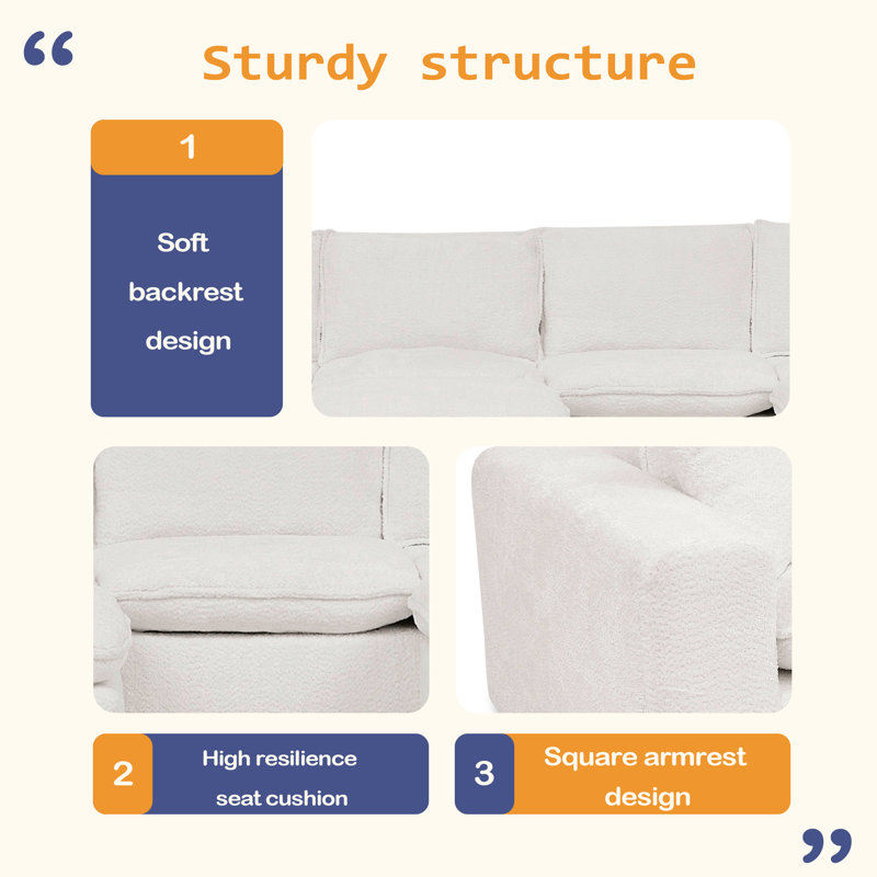 Canapé modulaire en forme de L de 107 po avec deux repose-pieds amovibles en forme de L et canapé-lit confortable, Beige
