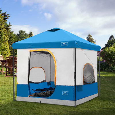 Auvent escamotable 10 x 10 avec tente intérieure de camping KAMPKEEPER, pour 6 personnes, bleu clair