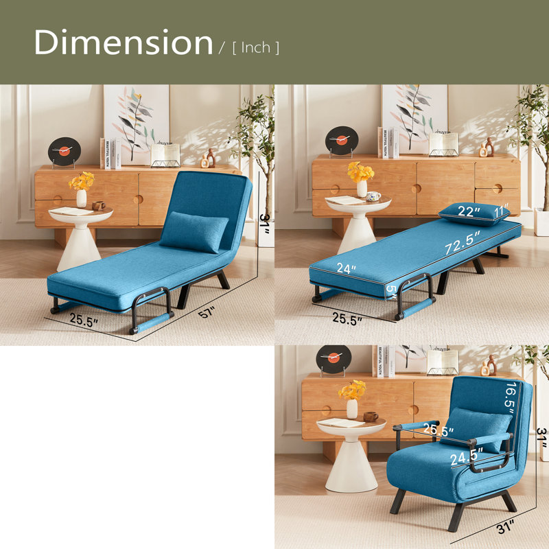 Sleep Chair Bed, Comfy Convertible Sleeper Chairs For Adults, 5 In 1 Folding Sofa Bed With 5-Position Adjustable Backrest & Pillow, Cozy Small Chair Couch For Small Spaces