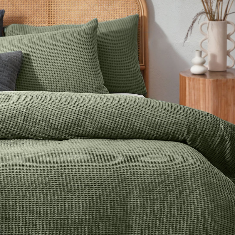 Muraida Waffle 180 TC Duvet Cover Set, Cream, Double - 2 Standard Pillowcases