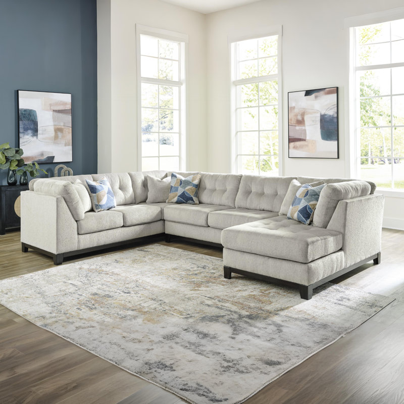 Canapé modulaire 3 pièces avec méridienne Maxon Place, Polyester beige, Orienté à gauche (vu de face)