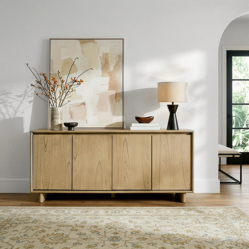 Soleil 63 in. W Wood Sideboard with Interior Storage, Blonde Oak, Blonde Oak