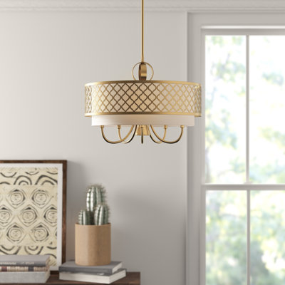 Lustre tambour 5 lumières à abat-jour Mance