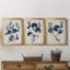 Bleu marine et feuilles de lin II - ensemble de 3 peintures sur toile encadrées-1815478754-1815478776