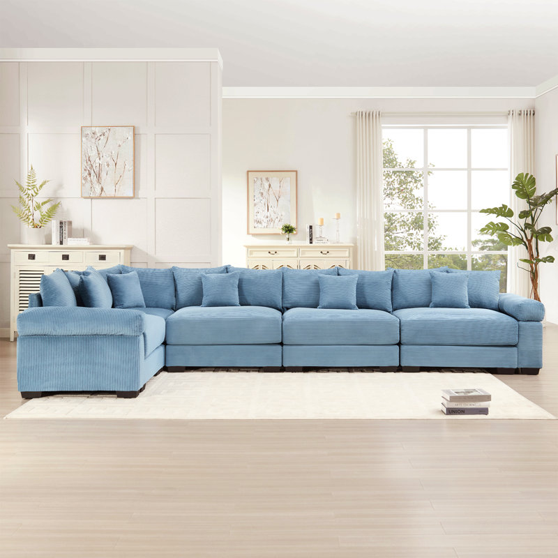 Canapé modulaire surdimensionné en L 154,6 po, Velours côtelé bleu