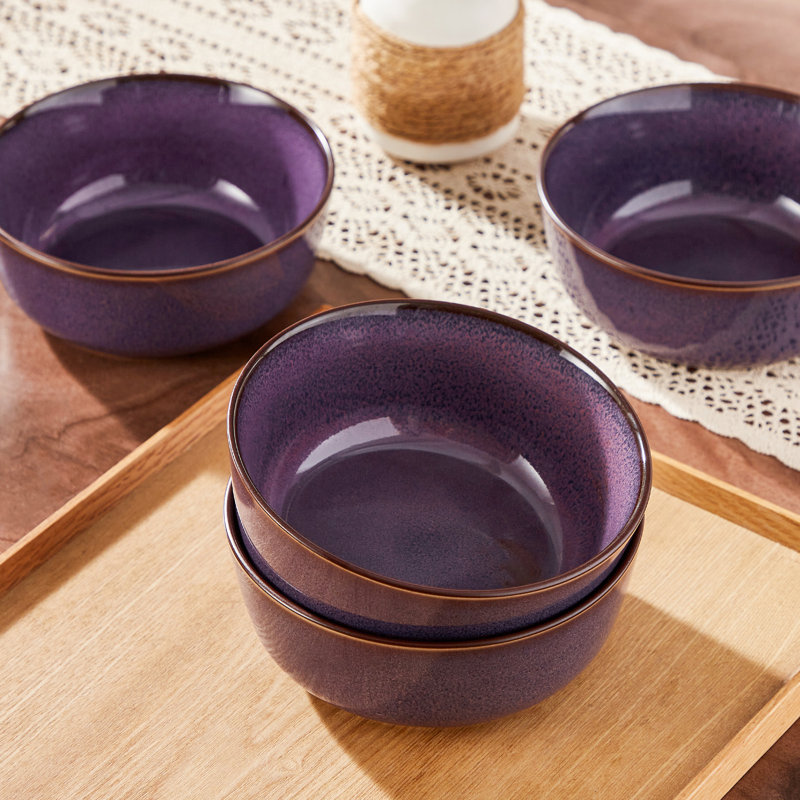  Ensemble de 4 bols en céramique mauve, bols cuits au four, 25 oz, Mauve