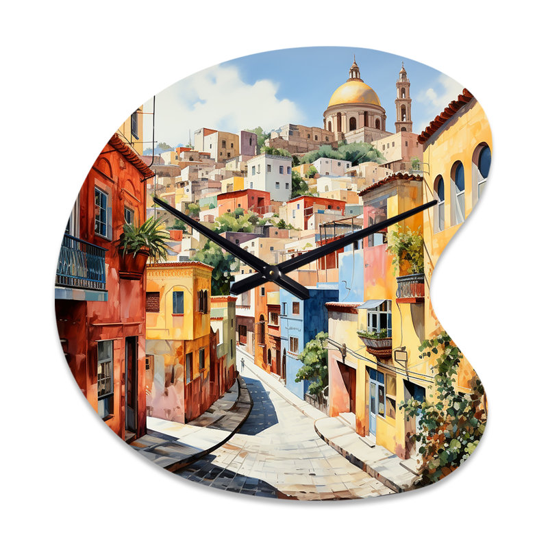 «Colorful Mexico Colorful Guanajuato Fauvism - Mexico», horloge murale asymétrique en métal, Grand