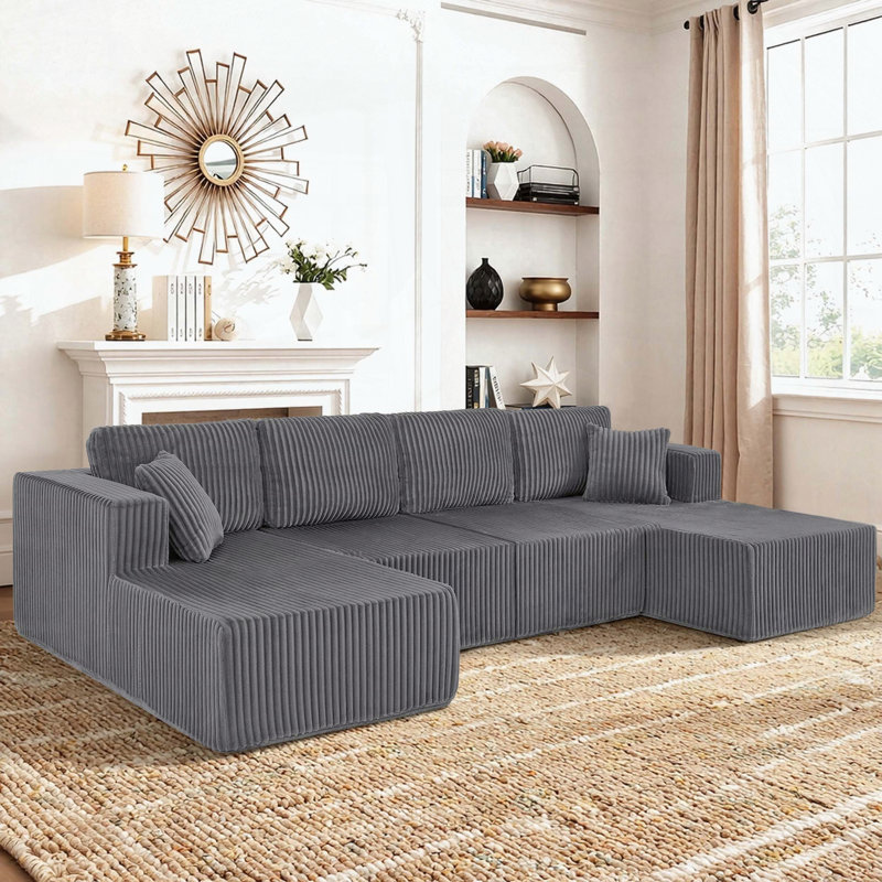 Canapé modulaire en U avec design très spacieux, Gris foncé