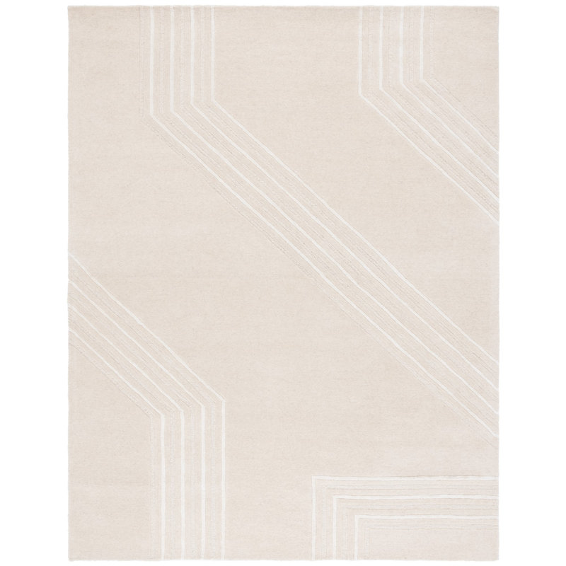 Kruter Hand Tufted Wool/Viscose Geometric Rug in Beige/Ivory, Rectangle 3' x 5'