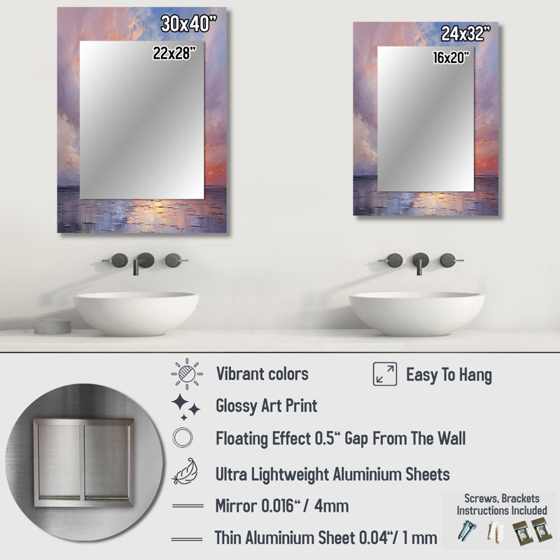 «Sunset Cotton Candy Skies V», miroir mural décoratif, art traditionnel imprimé en métal, 40 po x 30 po