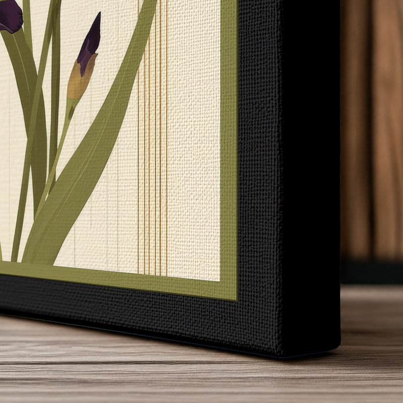 Purple Irises Study Botanical - Wrapped Canvas, 18x12 - 45.7 x 30.5 cm, Black Border