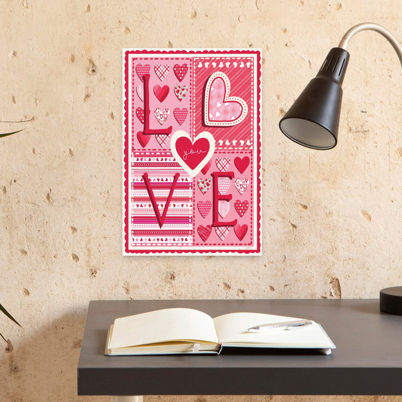 «Love You», art mural abstrait fantaisiste romantique, 18" H x 12" W