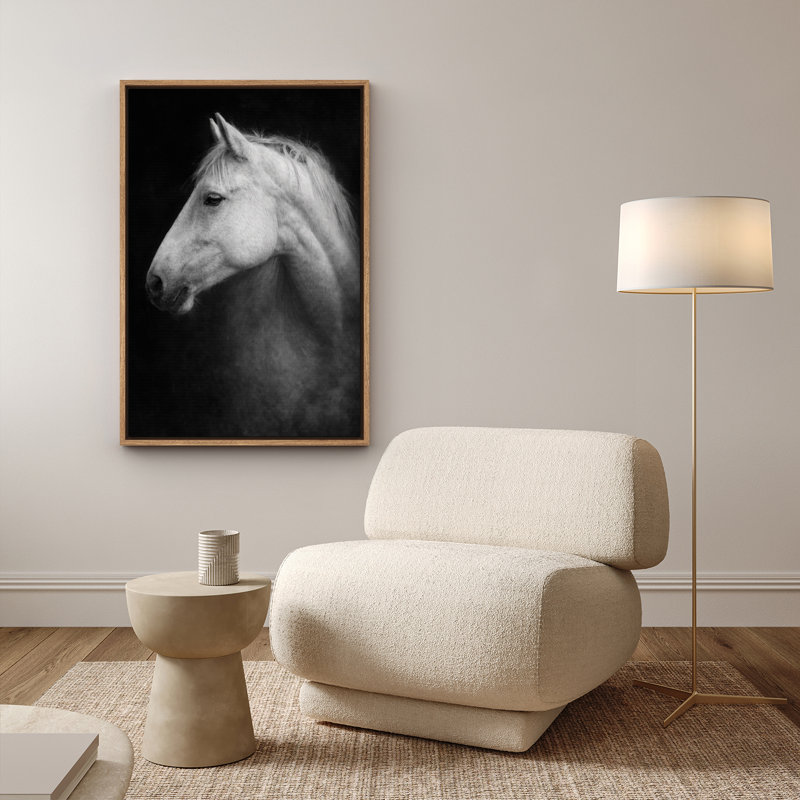«Black and White Horse Portrait Elegant Animal», reproduction d'art encadrée, H 36 po x l 24 po, Naturel