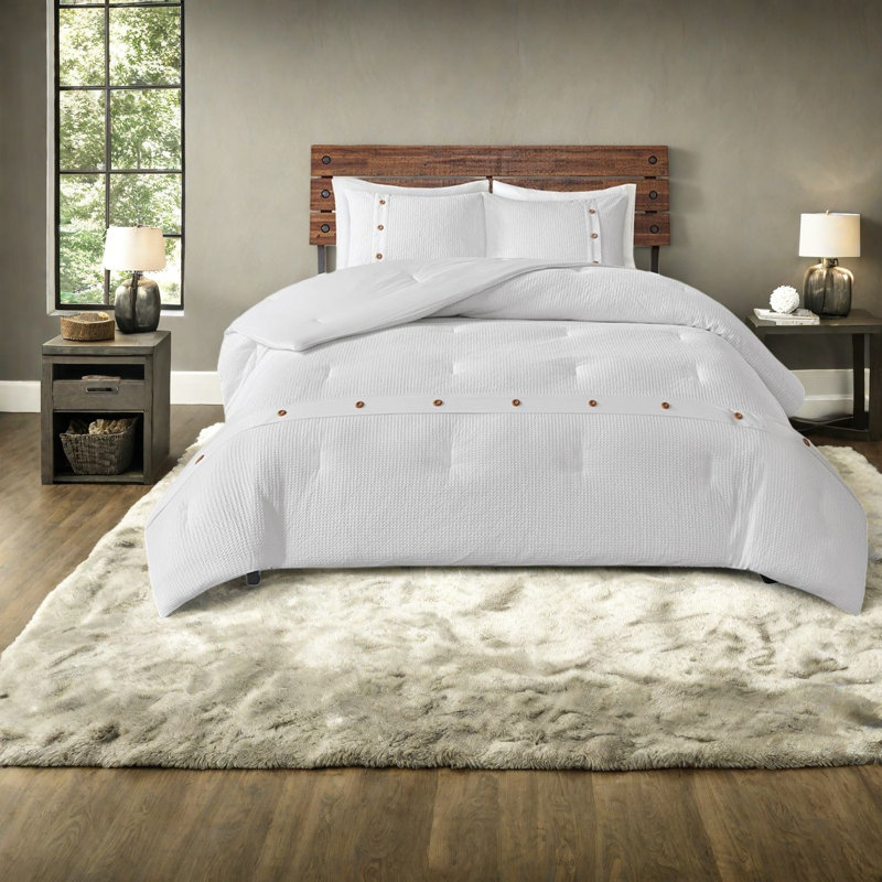 Premium Cotton Waffle Weave Bedding Sets, Modern White Comforter For Home