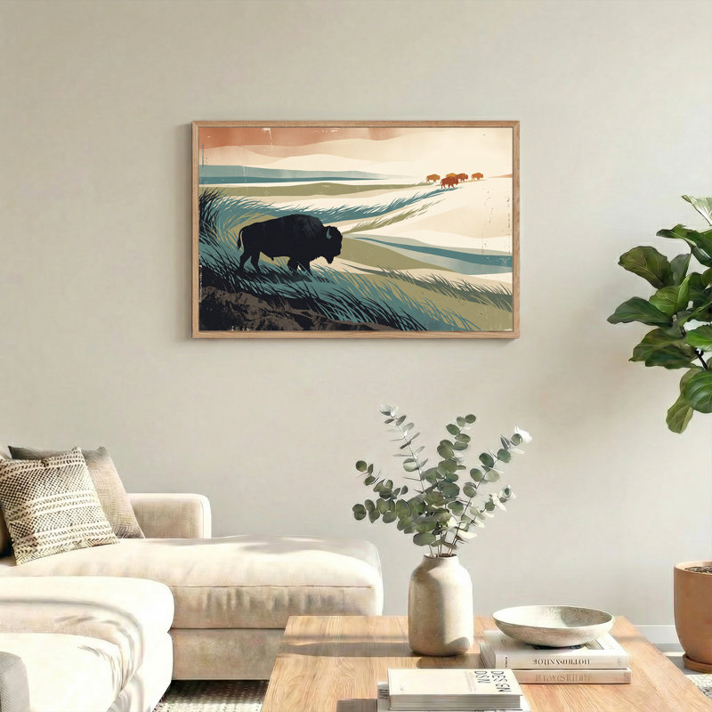 Art mural sur toile, silhouette de bison, 32"H x 48"W