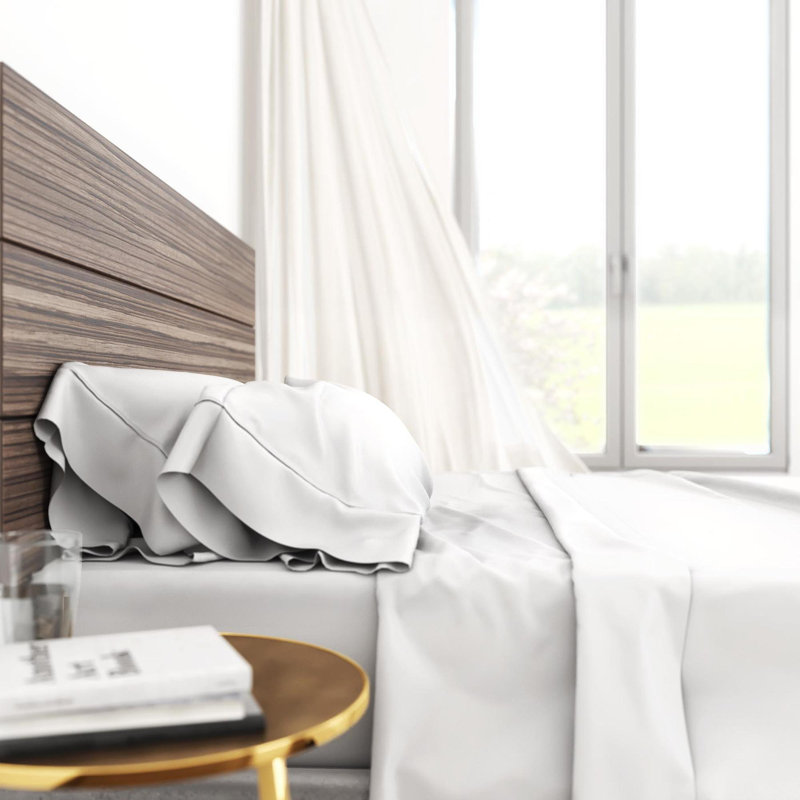 Draps en rayonne de bambou doux et lisses, Ensemble de draps pour grand lit avec 2 taies d'or, Blanc