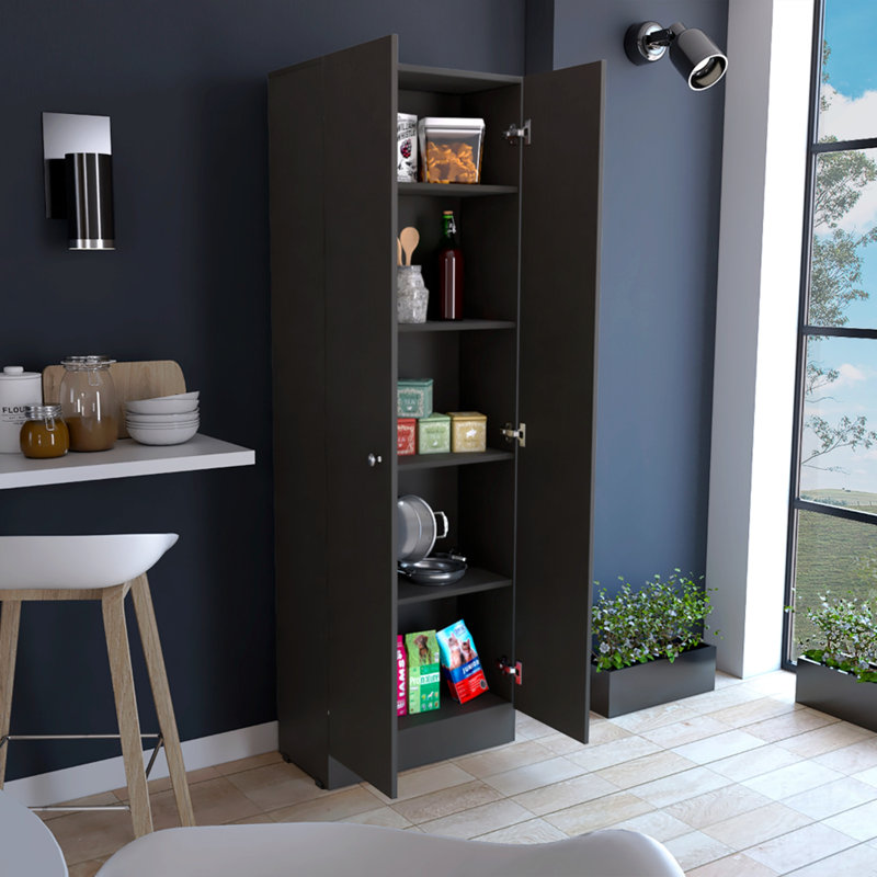 Armoire à rangement multiple H 71 po, deux portes, cinq tablettes internes, Noir