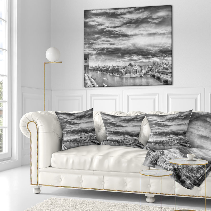 Coussin noir et blanc panoramique London - Cityscape, 16 po x 1 po, Coussin décoratif