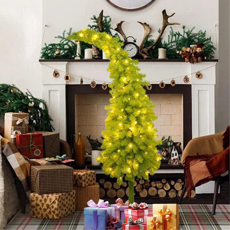 Arbre de Noël artificiel rouge et blanc de 5 pi, 100 lumières à DEL, 400 branches, facile à assembler pour les branches de style Cheer At Home, décoration chaleureuse et réaliste
