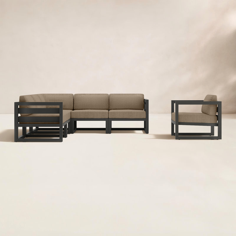 Smith 94'' Wide L-Shaped Powder Coated Aluminum Patio Sectional with Sunbrella® Cushions, Slate