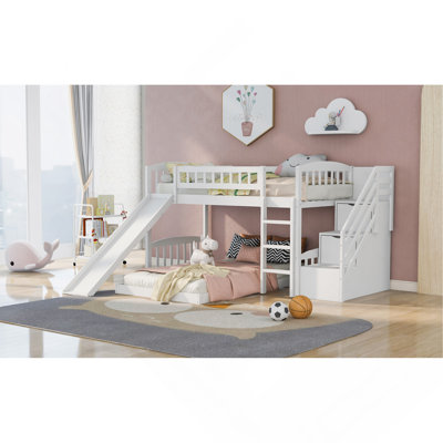 Stairway Twin Over Twin Bunk Bed With Two Drawers And Slide