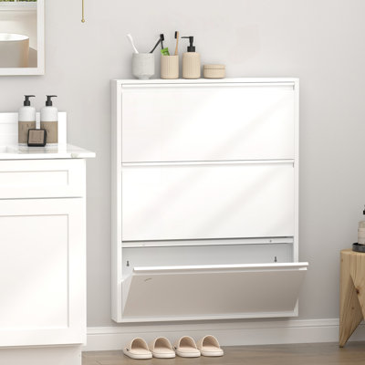 Wall-Mounted Steel Shoe Cabinet with Flip Drawers