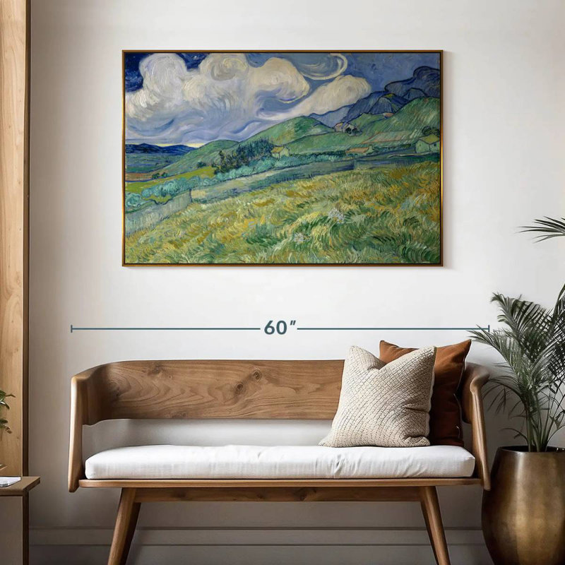 Champ de blé et montagnes 1889, 46 po x 31 po, Cadre flottant doré