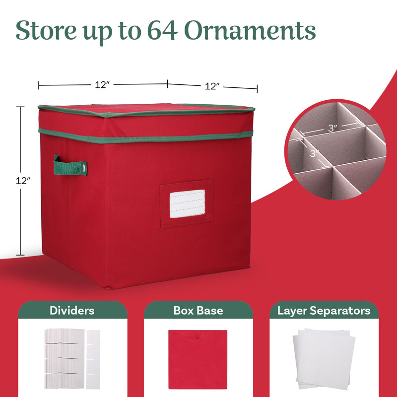 Boîte de rangement pour ornements à 64 compartiments Elf Stor - Organisateur des Fêtes (rouge), Rouge