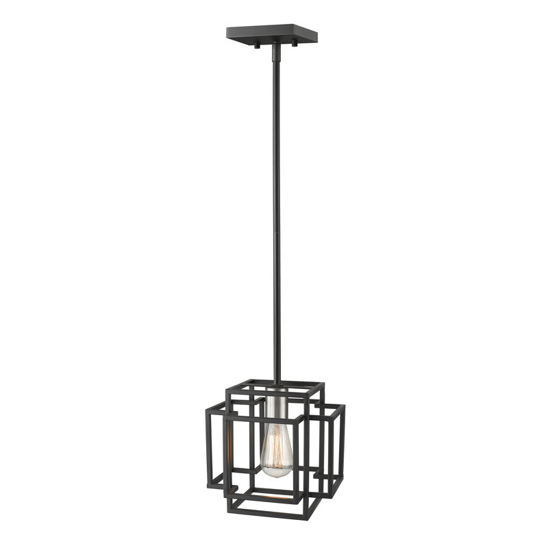 Luminaire suspendu carré à 1 lumière Orona, Noir / Nickel Brossé