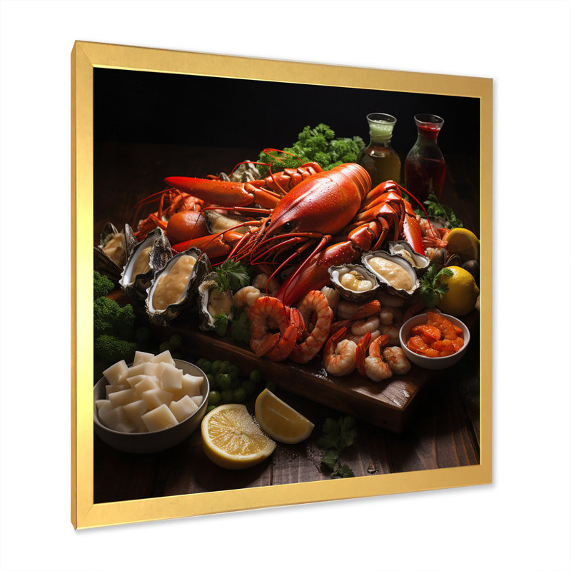 Assortiment de fruits de mer I, impression sur toile encadrée, H 30 po x l 30 po x P 1 po, Cadre doré à une seule photo