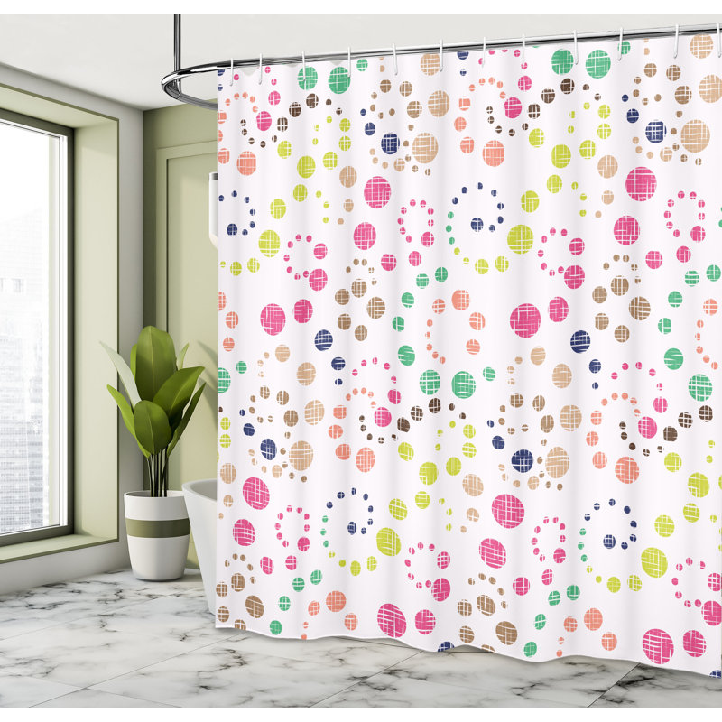 Seafoam Ivory Grunge Polka Dots Fabric Shower Curtain