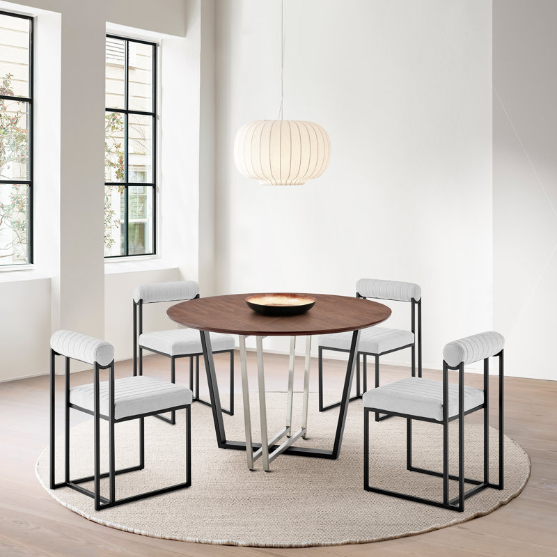 Ensemble de table de salle à manger 48 pièces en noyer avec cadre en métal et chaises rembourrées en tissu Mirjka