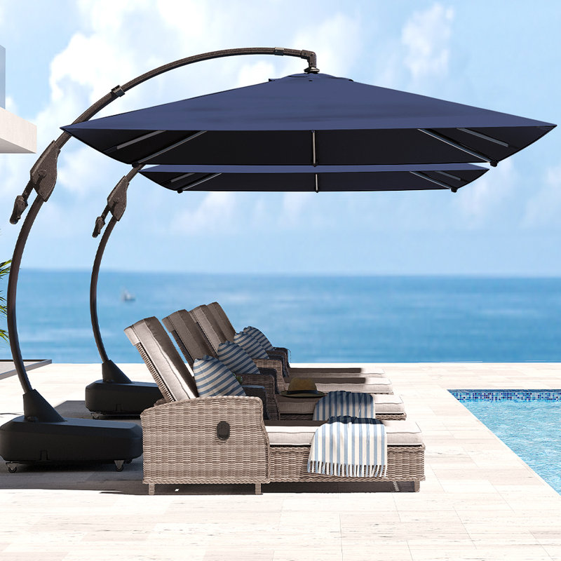 Kappel 10 x 13 Ft Rectangular Tilt Adjustable Curved Cantilever Umbrella with Base, Navy