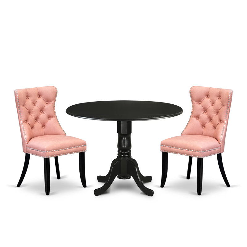 L'ensemble de table de cuisine 3 pièces comprend une table de salle à manger ronde avec Dropleaf et 2 chaises rembourrées, noir