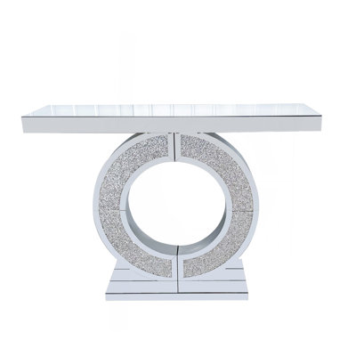 O Shaped Mirror Console Table with Crystal Hallway Entry Home Décor, Handicrafts Mirror Table for Living Room,Mirror Glass Table for Room