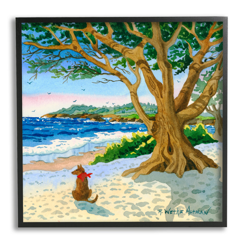 Chien sur la plage, peinture de Robin Altman, Giclée encadrée noir minuit, H 17 po x l 17 po x P 1,5 po