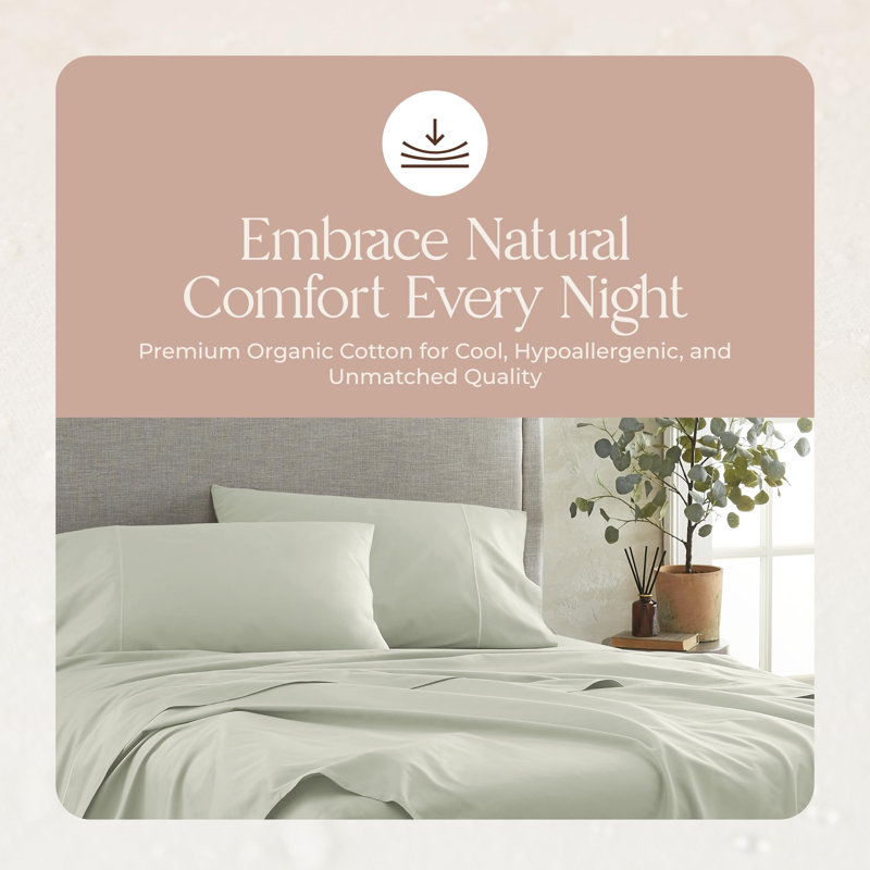 Whisper Organic Certified Organic King Flat Sheet Only - 100% Organic Cotton Sheets With Luxurious Soft And Breathable 300 Thread Count Sateen Weave Finish - Gots & Fairtrade Certified (King, Pastel Green)