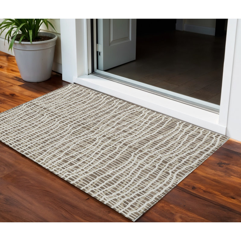 Tapis intérieur lavable rayé beige et ivoire 3 pi x 5 pi
