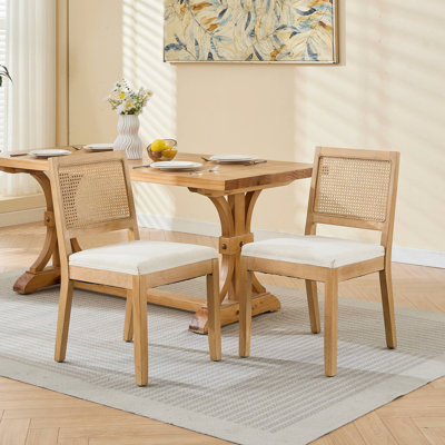 Set Of 2 Mid Century Modern Kitchen & Dining Room Chairs With Natural Hardwood Frame