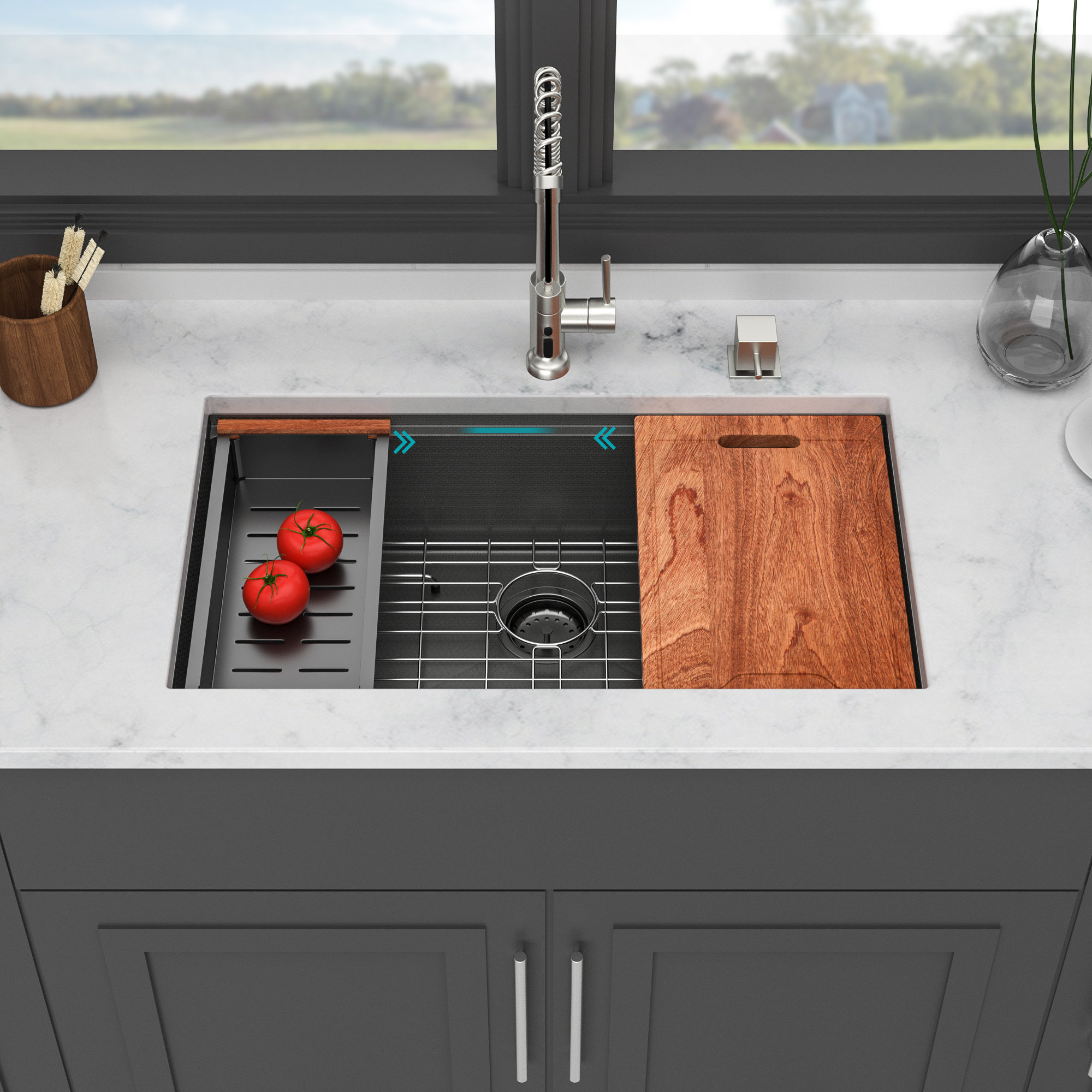 Black Stainless Steel Undermount Kitchen Bar Sink, ZDHHT 18 Gauge 21 X