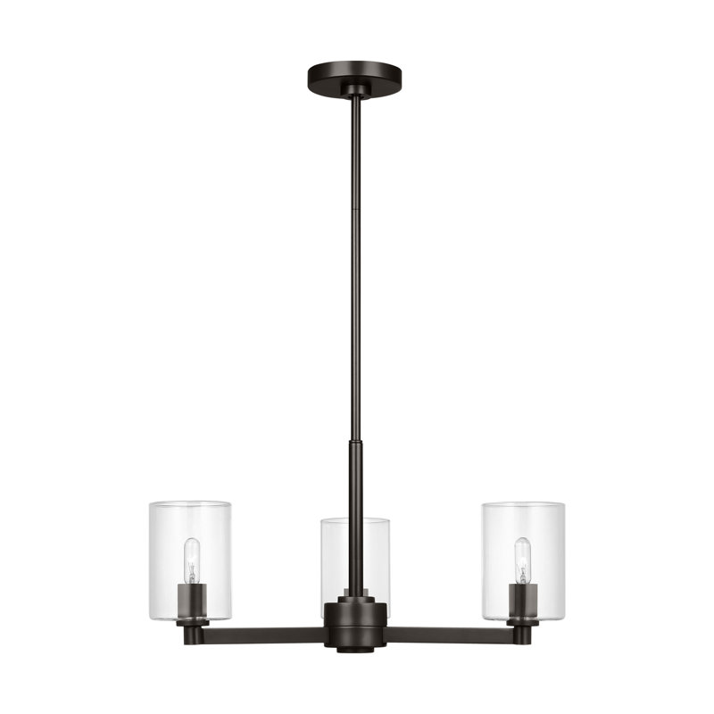 Fullton Dining Room Chandelier With Clear Shade, 10.375" H x 21.625" W x 21.625" D, Midnight Black, 3 Lights