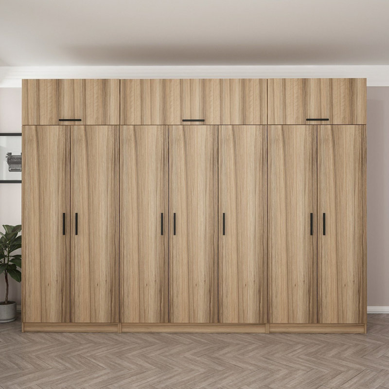 Elina 7 Door Manufactured Wood Wardrobe, 255cm H x 315cm W x 52cm D, Brown