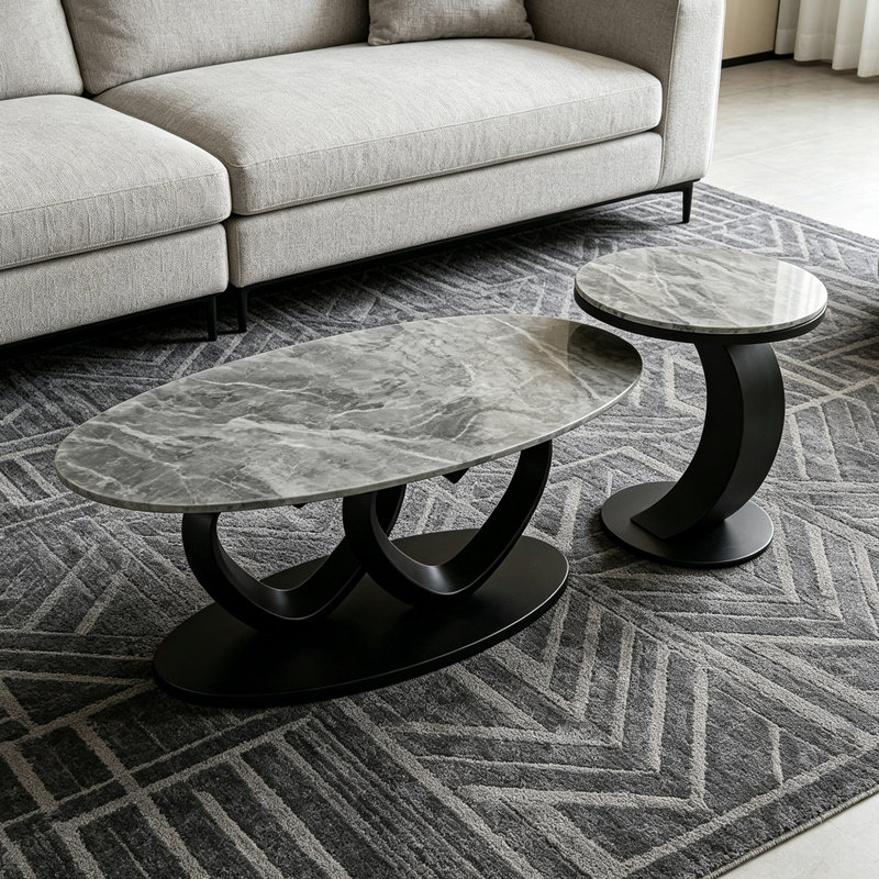 Table basse de salon Modern, Black, 16.53" H x 47.24" W x 23.62" D, Gray