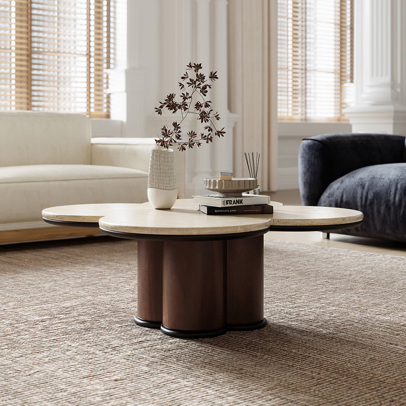 Retro Four-leaf Clover Coffee Table, 15" H x 35.4" L x 35.4" W