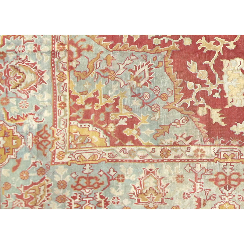 Tapis unique en laine noué à la main de style années 1900 de 13 pi 4 po x 15 pi en rouge / bleu / jaune