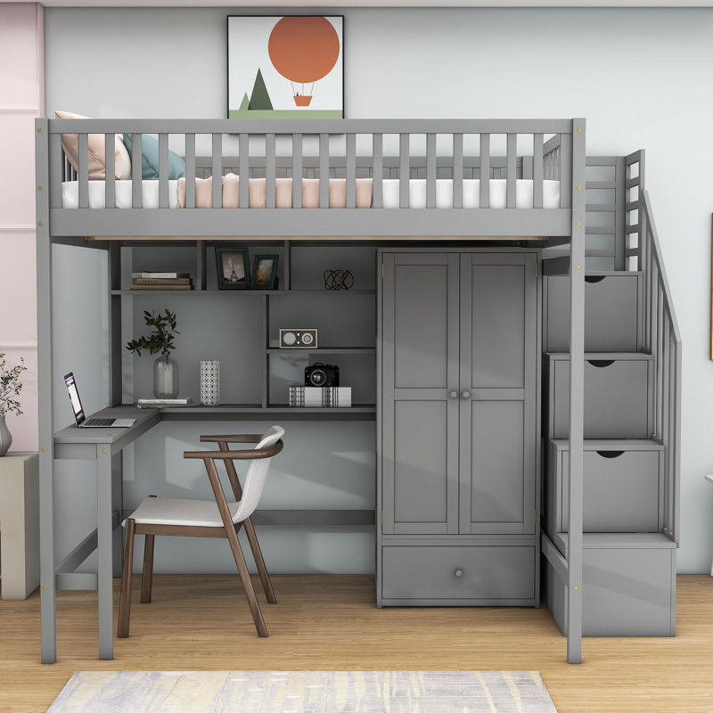 Heflick Full Loft Bed Bed with Built-in-Desk by Harriet Bee