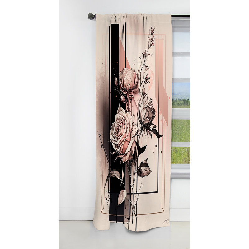 Seho - Rideau occultant à motif floral rose - 1 panneau, L 52 po x L 90 po