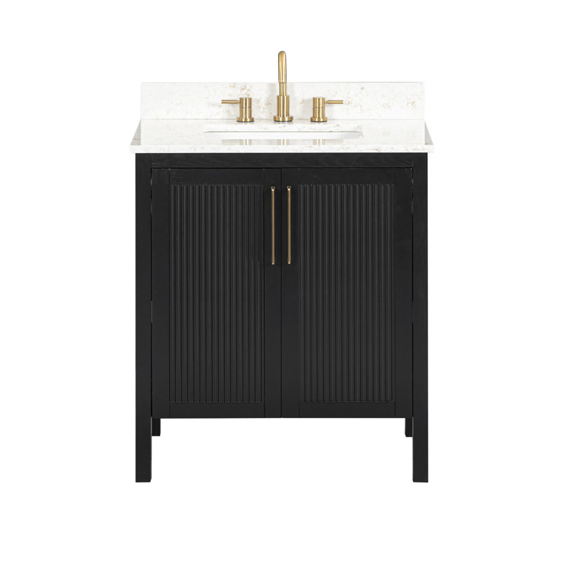 Ensemble de meuble-lavabo simple 30 po avec plateau en chêne noir Luka, 31", Quartz séduisant